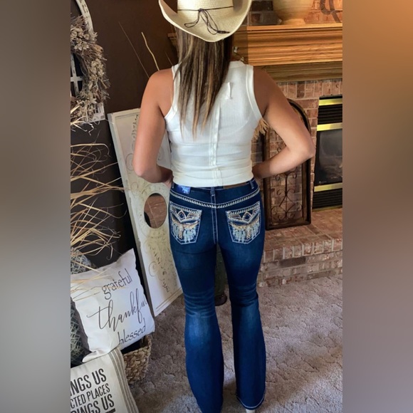 Flare Rhinestone &  Embroidered Jeans - Picture 5 of 6